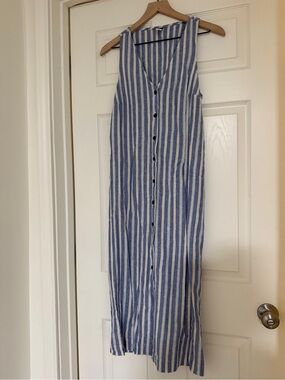 Striped Linen-Blend Dress size Small